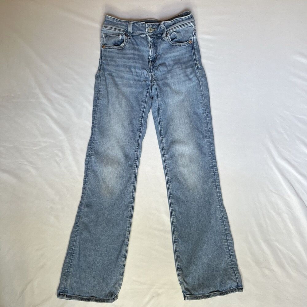 American Eagle Jeans Womens 00 Short 26x29 Kick Boot Blue Stretch Low Rise